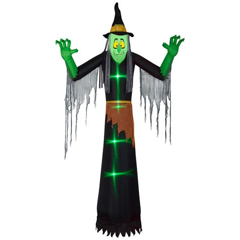12 Green And Black Spooky Witch Inflatable Outdoor Halloween Decor