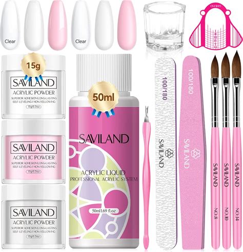 Saviland Acrylic Nail Kit Clear White Pink Acrylic Powder And Liquid