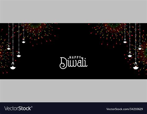 Happy Diwali Firework Banner Design With Diya Vector Image