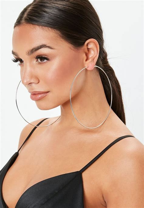 Silver Look Mega Hoop Earrings Missguided Large Hoop Earrings Hammered Hoop Earrings Big