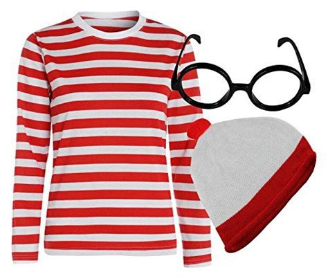 Adults Wheres Wallywenda Costume Set With Striped Top Round Glasses