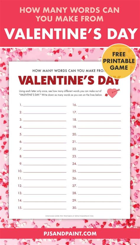 Free Printable How Many Words Can You Make Valentines Day Valentines