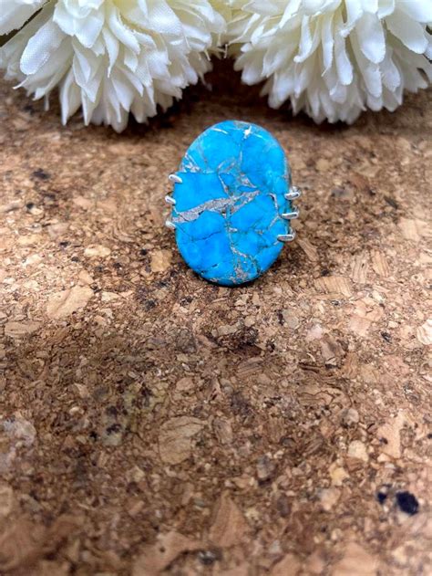 Natural Blue Copper Turquoise Solid Sterling Silver Oval Etsy