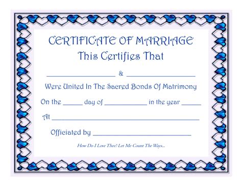 Certificate Of Marriage Template Blue Download Printable Pdf