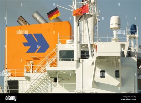 Hapag Lloyd Shipping Line And German Flag Funnel Of Container Ship