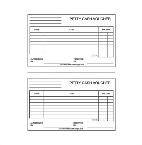 Petty Cash Voucher Template Printable Printable Templates