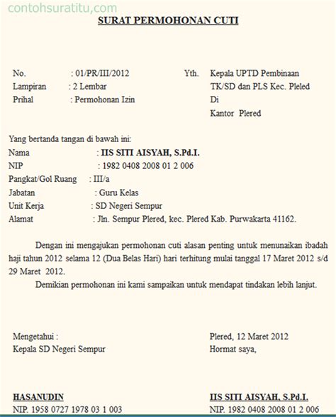 Peraturan kepala kepolisian negara republik indonesia nomor. Contoh Surat Permohonan Cuti Tanpa Gaji Guru - Download ...
