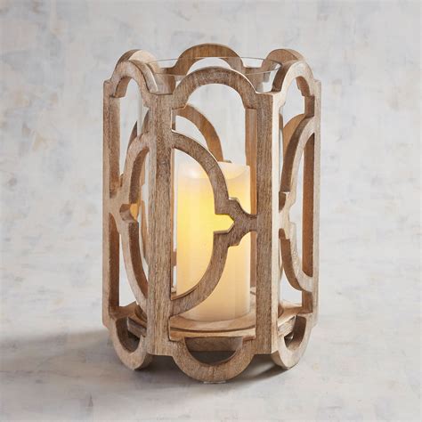 Intricate Mango Wood Frame Hurricane Candle Holder Wood Centerpieces