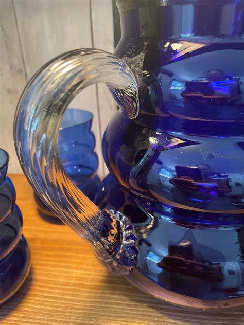 Vintage Harpo Cobalt Blue Pitcher And Tumbler Set Louie Glass Co Depression Glass Etsy