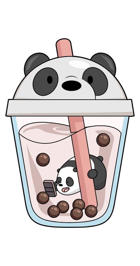 A Cartoon Panda Bear In A Glass With Chocolate Balls And A Straw