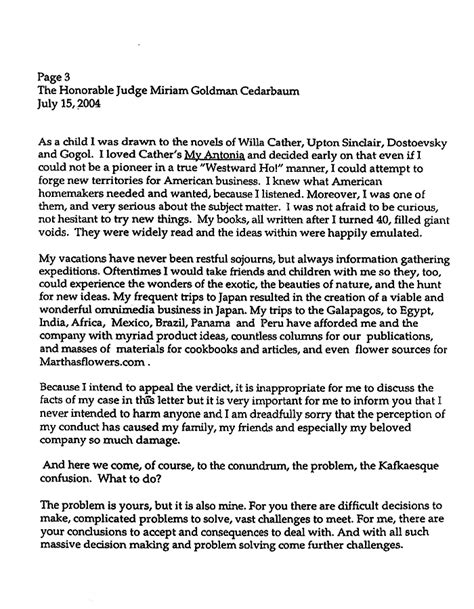 Once you've identified yourself, give your reasons for why you think the person deserves leniency by mentioning specific examples of their good character. Stewart's Letter To Judge | The Smoking Gun