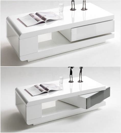 Modanuvo Ida Modern White Grey High Gloss Storage Coffee Table With