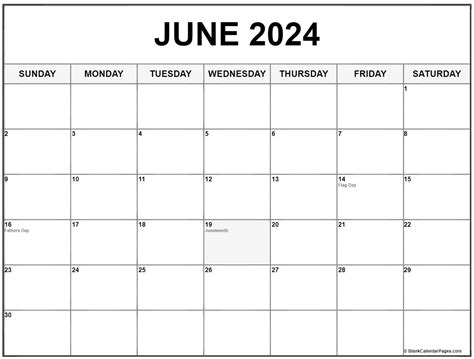 June 2024 With Holidays Calendar