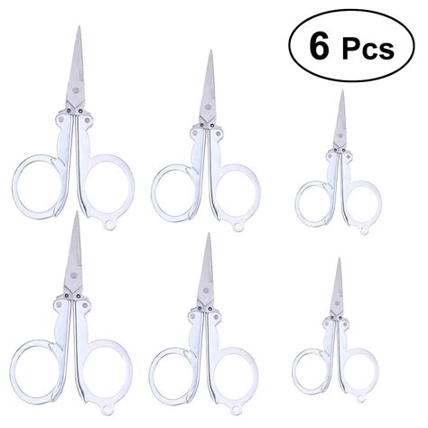 6 pieces silver stainless steel folding scissors portable foldable travel scissors 3 sizes in