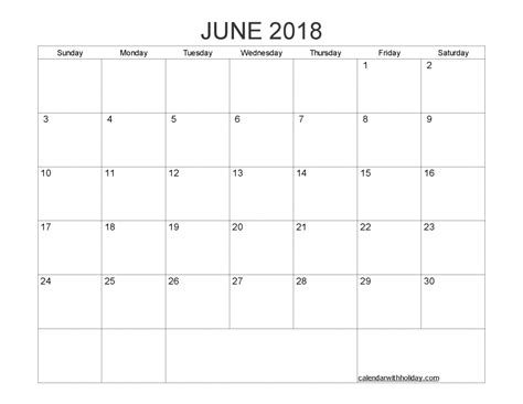 Printable Calendar June 2018 As Pdf And Image