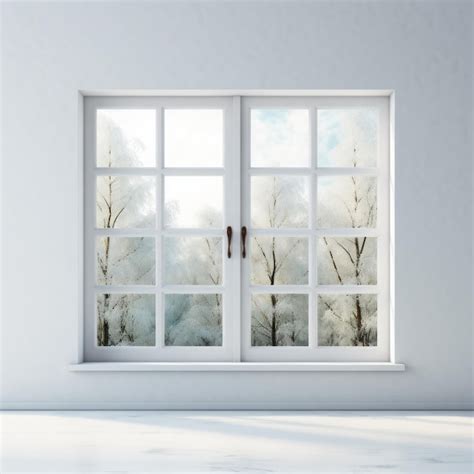 Premium Ai Image Contemporary Glass Window With Snowy Trees In Winter