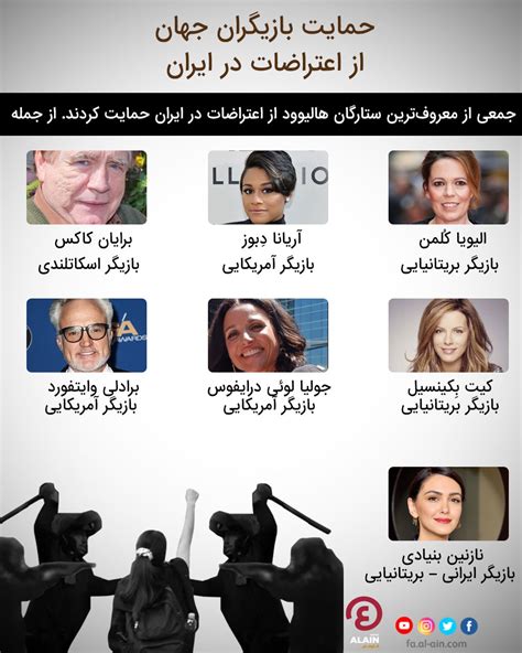 اینفوگرافیک حمایت بازیگران مطرح جهان از اعتراضات ایران