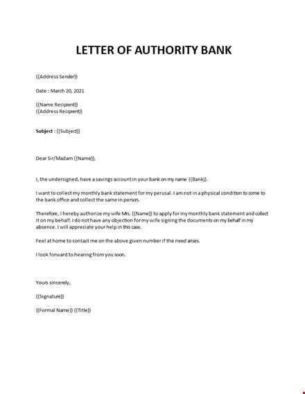 Bank Authorization Letter Sample