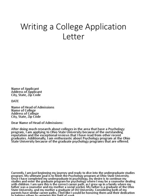 College Application Letter Formal Letter