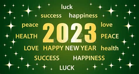 2023 Happy New Year. Green and Gold Greeting Card with Best Wishes