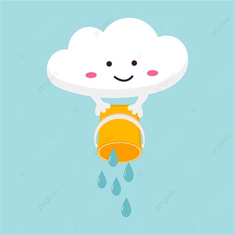 Gambar Ilustrasi Awan Lucu Dengan Ember Hujan Meteorologi Rancangan