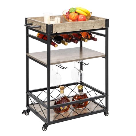 Zimtown Industrial Bar Carts On Wheels With Wine Rack And Holder