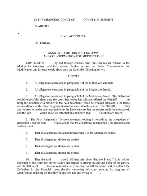 Mississippi Motion Contempt Form Fill Out And Sign Printable Pdf