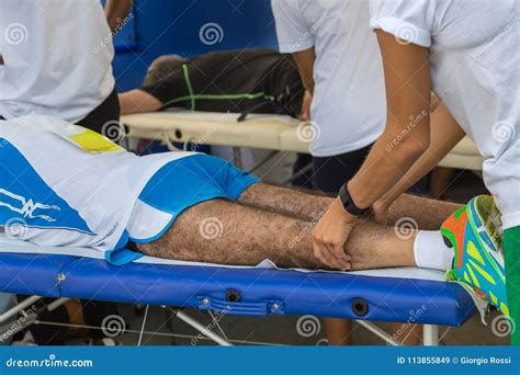 Athlete`s Muscles Massage After Sport Workout Stock Image Image Of Massage Friction 113855849