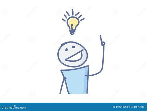 Stick Figure Having A Creative Idea With A Light Bulb Over His Head