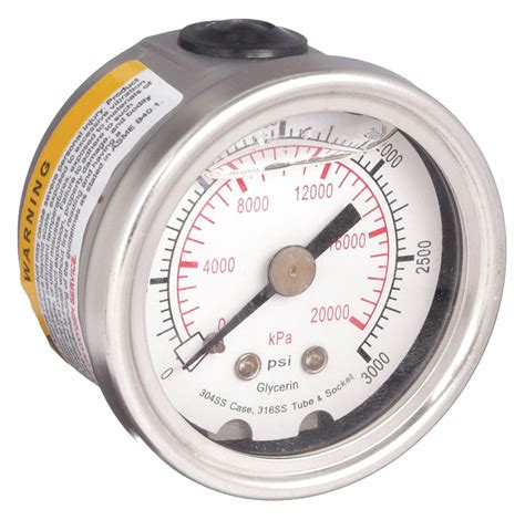 0 To 3000 Psi 0 To 20000 Kpa 1 12 In Dial Commercial Pressure