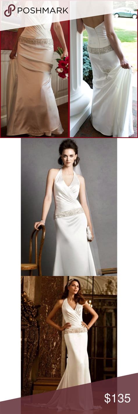 Lace sheath wedding dress with illusion cap sleeve | david's bridal. David's Bridal Ivory Silk Halter Wedding Dress | Halter ...