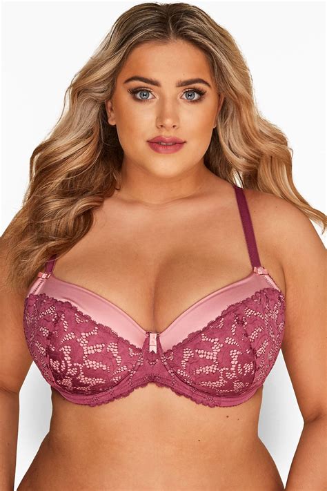 Pink Double Layered Lace And Satin Plunge Bra Yours Clothing