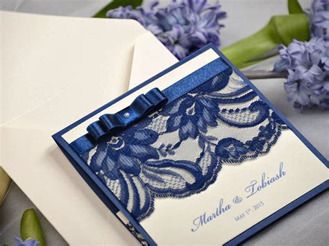 Custom Listing 20 Navy Lace Ecru Wedding Invitation Pocket Fold