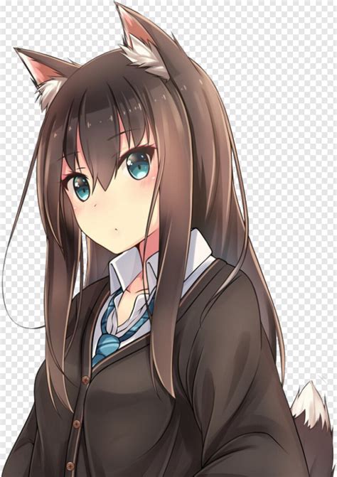 Anime Girl With Brown Hair Wolf Cute Anime Girls Png Download
