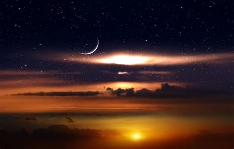 Premium Photo Night Dramatic Sunset And Moon On Starry Sky Star Fall