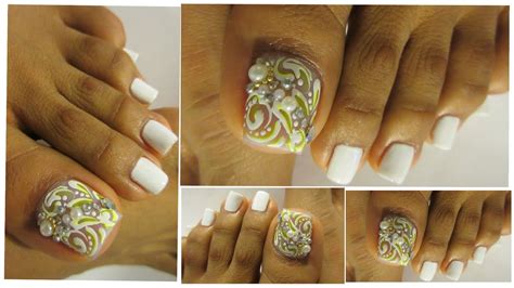 Desde diseños elegantes con unas uñas tipo espejo. Uñas decoradas blancas de los pies faciles/White design ...