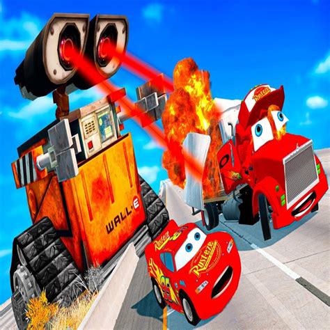 Lightning Mcqueen And Mater Vs Crazy Wall E Robot Pixar Cars Apocalypse