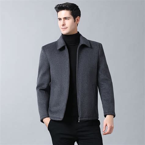 Men Wool Blending Outerwear Turn Down Collar Long Sleeve Double
