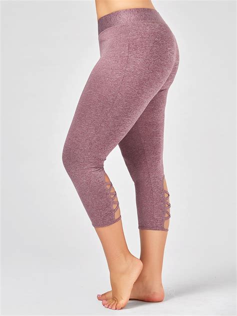 [29 off] criss cross cutout plus size capri fitness leggings rosegal