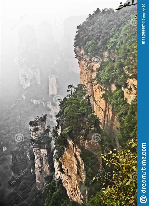 Rocky Cliffs Among The Fog Sheer Cliffs Stock Image Image Of Forest
