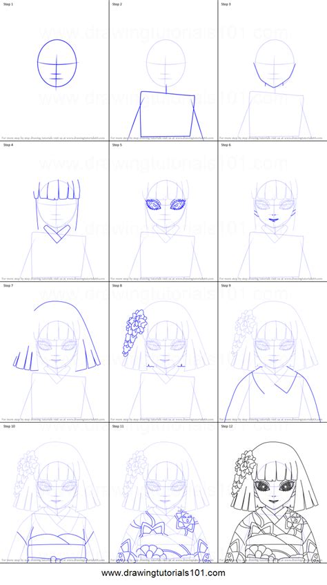 How To Draw White Haired Guide From Demon Slayer Printable Step By Step