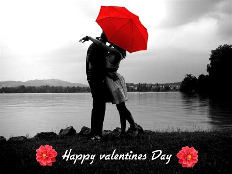 Happy Valentines Day Love Couple Kissing Behind Umbrella