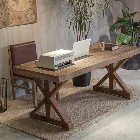 1200mm Farmhouse Wooden Office Desk In Natural With Trestle Rectangular