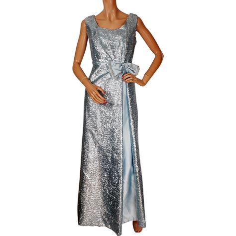 vintage 1960s blue eyelash tinsel evening dress gown length size l evening dresses dresses