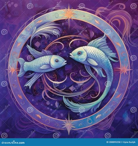 Illustration Two Goldfish in a Round Frame Magical Zodiac Sign Pisces