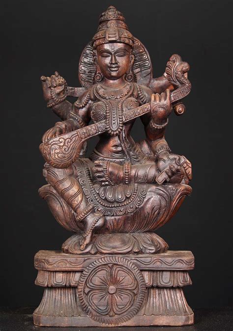 Sold Wood Saraswati Playing The Veena 24 76w1cw Hindu Gods