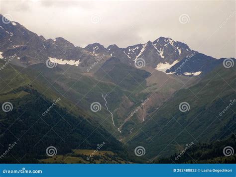 High Snowy Mountains And Forest Mestia Georgia Stock Image Image Of