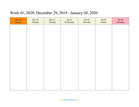 Weekly Calendar 2020 Word Excel Pdf