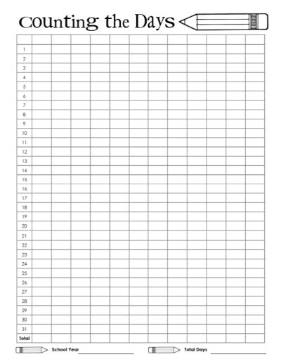 Homeschool 180 Day Attendance Printable Chart