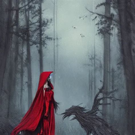 Cute Gothic Little Red Riding Hood In The Rain Stable Diffusion